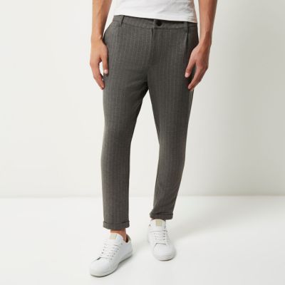 Grey Only & Sons pinstripe slim fit trousers
